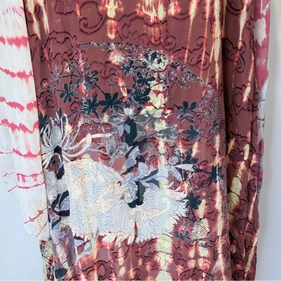 Citron 100% Silk Kimono Duster XL Oversized Tie Dye Floral Sheer USA Made Luxe - Picture 7 of 8